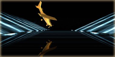 içinde karanlık bir arka plan ile fütüristik bir yol altın bir nesneyi 3D işleme