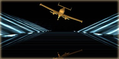 içinde karanlık bir arka plan ile fütüristik bir yol altın bir nesneyi 3D işleme