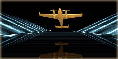 içinde karanlık bir arka plan ile fütüristik bir yol altın bir nesneyi 3D işleme