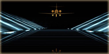 içinde karanlık bir arka plan ile fütüristik bir yol altın bir nesneyi 3D işleme