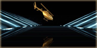 içinde karanlık bir arka plan ile fütüristik bir yol altın bir nesneyi 3D işleme