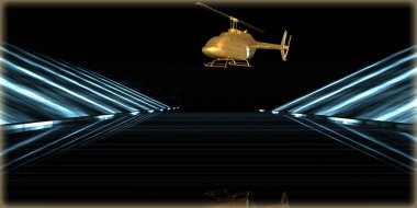 içinde karanlık bir arka plan ile fütüristik bir yol altın bir nesneyi 3D işleme