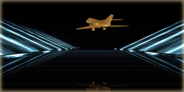 içinde karanlık bir arka plan ile fütüristik bir yol altın bir nesneyi 3D işleme