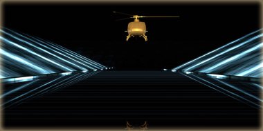 içinde karanlık bir arka plan ile fütüristik bir yol altın bir nesneyi 3D işleme