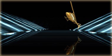 içinde karanlık bir arka plan ile fütüristik bir yol altın bir nesneyi 3D işleme