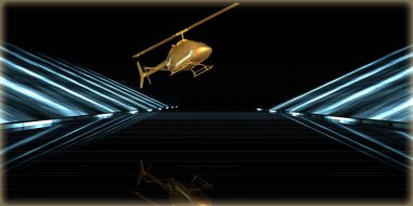 içinde karanlık bir arka plan ile fütüristik bir yol altın bir nesneyi 3D işleme