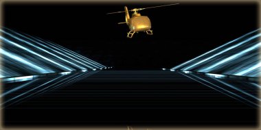 içinde karanlık bir arka plan ile fütüristik bir yol altın bir nesneyi 3D işleme