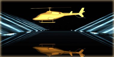 içinde karanlık bir arka plan ile fütüristik bir yol altın bir nesneyi 3D işleme