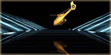 içinde karanlık bir arka plan ile fütüristik bir yol altın bir nesneyi 3D işleme