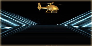 içinde karanlık bir arka plan ile fütüristik bir yol altın bir nesneyi 3D işleme