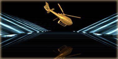 içinde karanlık bir arka plan ile fütüristik bir yol altın bir nesneyi 3D işleme