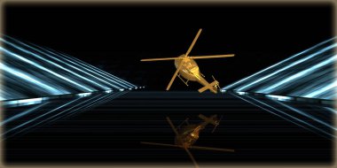 içinde karanlık bir arka plan ile fütüristik bir yol altın bir nesneyi 3D işleme