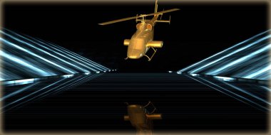 içinde karanlık bir arka plan ile fütüristik bir yol altın bir nesneyi 3D işleme