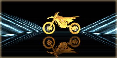 içinde karanlık bir arka plan ile fütüristik bir yol altın bir nesneyi 3D işleme