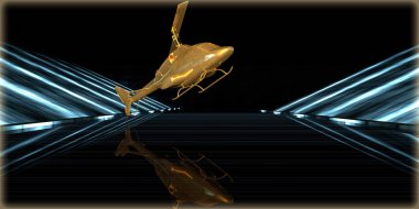 içinde karanlık bir arka plan ile fütüristik bir yol altın bir nesneyi 3D işleme