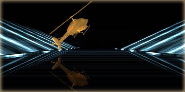 içinde karanlık bir arka plan ile fütüristik bir yol altın bir nesneyi 3D işleme