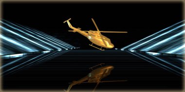 içinde karanlık bir arka plan ile fütüristik bir yol altın bir nesneyi 3D işleme