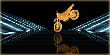 içinde karanlık bir arka plan ile fütüristik bir yol altın bir nesneyi 3D işleme