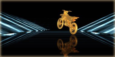 içinde karanlık bir arka plan ile fütüristik bir yol altın bir nesneyi 3D işleme