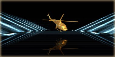 içinde karanlık bir arka plan ile fütüristik bir yol altın bir nesneyi 3D işleme