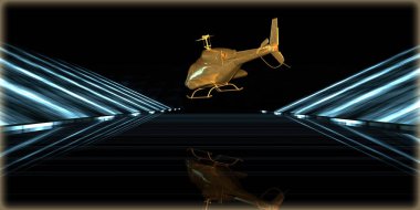 içinde karanlık bir arka plan ile fütüristik bir yol altın bir nesneyi 3D işleme