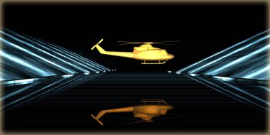 içinde karanlık bir arka plan ile fütüristik bir yol altın bir nesneyi 3D işleme