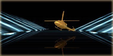 içinde karanlık bir arka plan ile fütüristik bir yol altın bir nesneyi 3D işleme