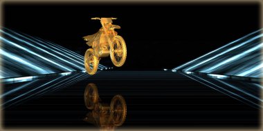 içinde karanlık bir arka plan ile fütüristik bir yol altın bir nesneyi 3D işleme