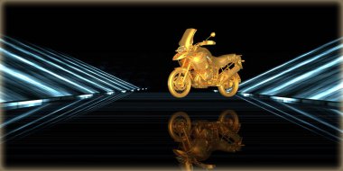 içinde karanlık bir arka plan ile fütüristik bir yol altın bir nesneyi 3D işleme