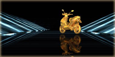 içinde karanlık bir arka plan ile fütüristik bir yol altın bir nesneyi 3D işleme