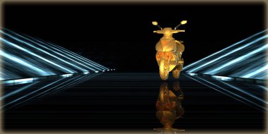 içinde karanlık bir arka plan ile fütüristik bir yol altın bir nesneyi 3D işleme