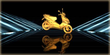 içinde karanlık bir arka plan ile fütüristik bir yol altın bir nesneyi 3D işleme