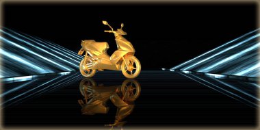 içinde karanlık bir arka plan ile fütüristik bir yol altın bir nesneyi 3D işleme