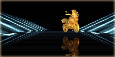 içinde karanlık bir arka plan ile fütüristik bir yol altın bir nesneyi 3D işleme