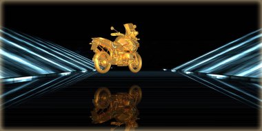 içinde karanlık bir arka plan ile fütüristik bir yol altın bir nesneyi 3D işleme