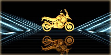 içinde karanlık bir arka plan ile fütüristik bir yol altın bir nesneyi 3D işleme