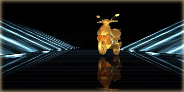 içinde karanlık bir arka plan ile fütüristik bir yol altın bir nesneyi 3D işleme