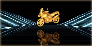 içinde karanlık bir arka plan ile fütüristik bir yol altın bir nesneyi 3D işleme