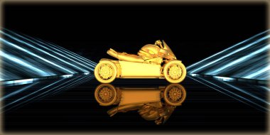 içinde karanlık bir arka plan ile fütüristik bir yol altın bir nesneyi 3D işleme