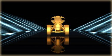 içinde karanlık bir arka plan ile fütüristik bir yol altın bir nesneyi 3D işleme