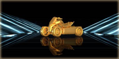 içinde karanlık bir arka plan ile fütüristik bir yol altın bir nesneyi 3D işleme