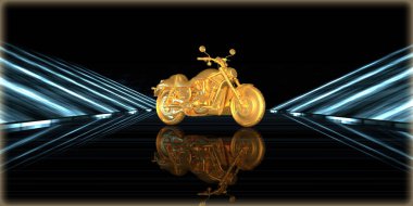 içinde karanlık bir arka plan ile fütüristik bir yol altın bir nesneyi 3D işleme