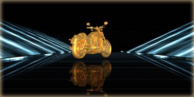 içinde karanlık bir arka plan ile fütüristik bir yol altın bir nesneyi 3D işleme