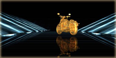 içinde karanlık bir arka plan ile fütüristik bir yol altın bir nesneyi 3D işleme