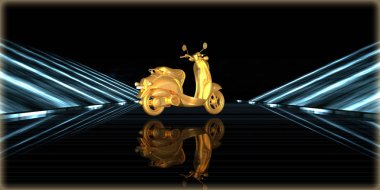 içinde karanlık bir arka plan ile fütüristik bir yol altın bir nesneyi 3D işleme