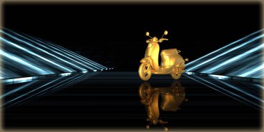 içinde karanlık bir arka plan ile fütüristik bir yol altın bir nesneyi 3D işleme