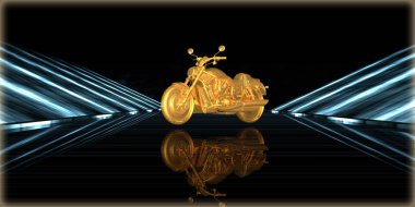 içinde karanlık bir arka plan ile fütüristik bir yol altın bir nesneyi 3D işleme