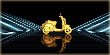 içinde karanlık bir arka plan ile fütüristik bir yol altın bir nesneyi 3D işleme