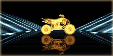 içinde karanlık bir arka plan ile fütüristik bir yol altın bir nesneyi 3D işleme