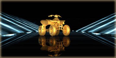 içinde karanlık bir arka plan ile fütüristik bir yol altın bir nesneyi 3D işleme